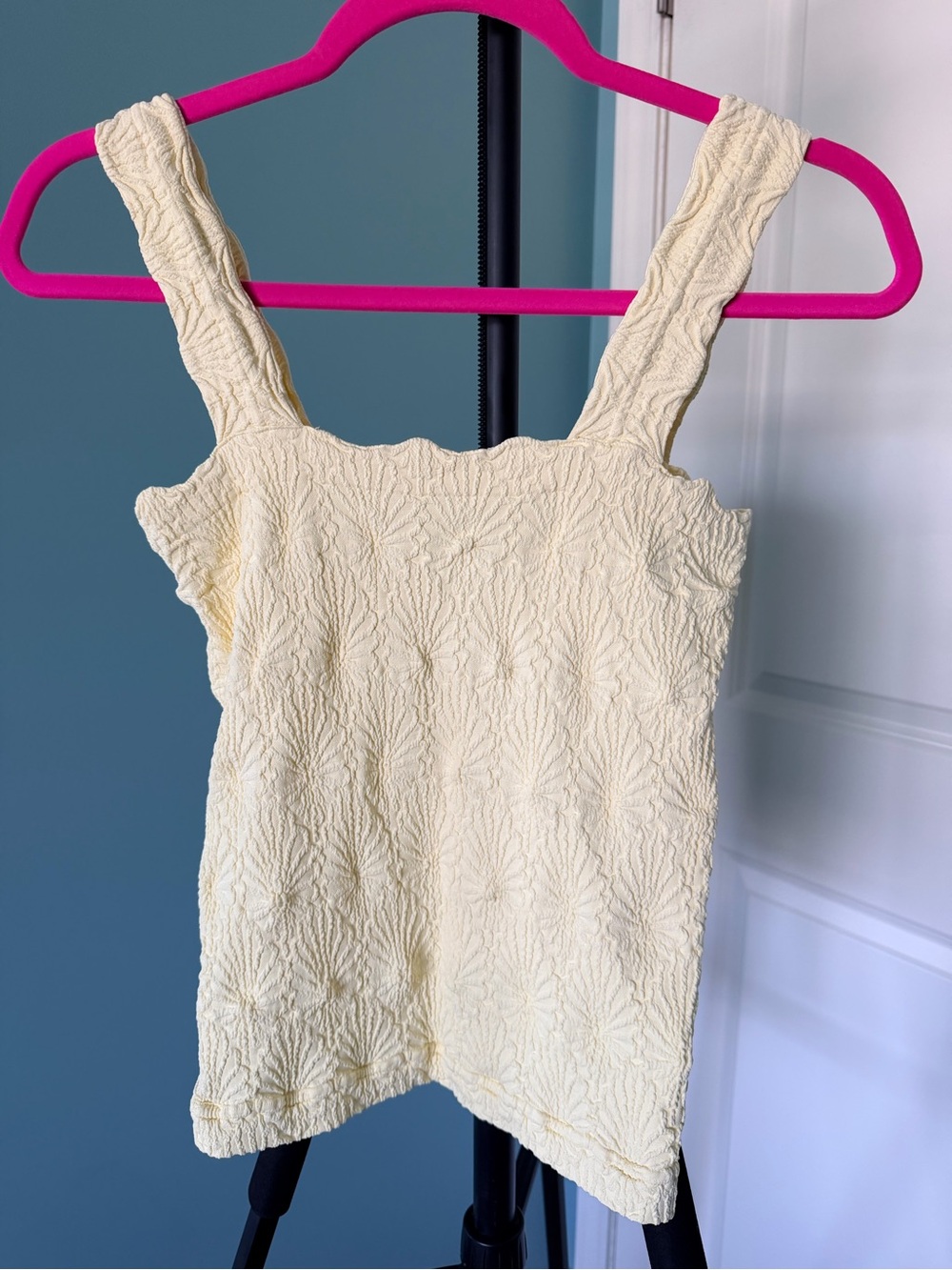 New Nikibiki Soft Yellow Textured Square-Neck Tank